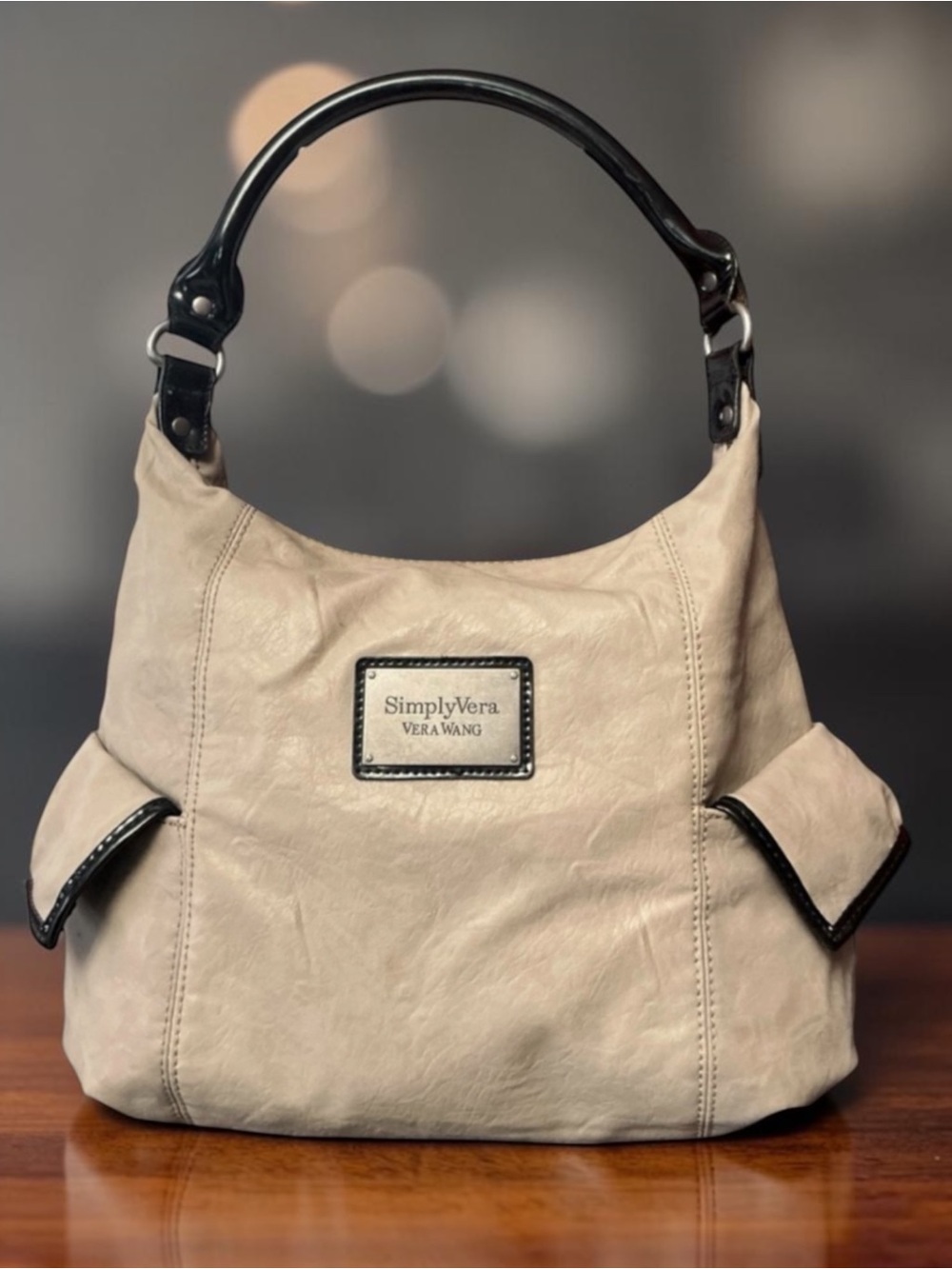 Simply Vera Vera Wang Beige Hobo with Dark Trim and Handle